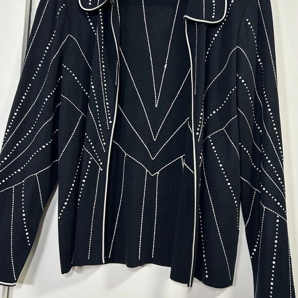Ming Wang Black Knit Hook Front Jacket‎ S Geometric Dots Classic - Picture 3 of 9